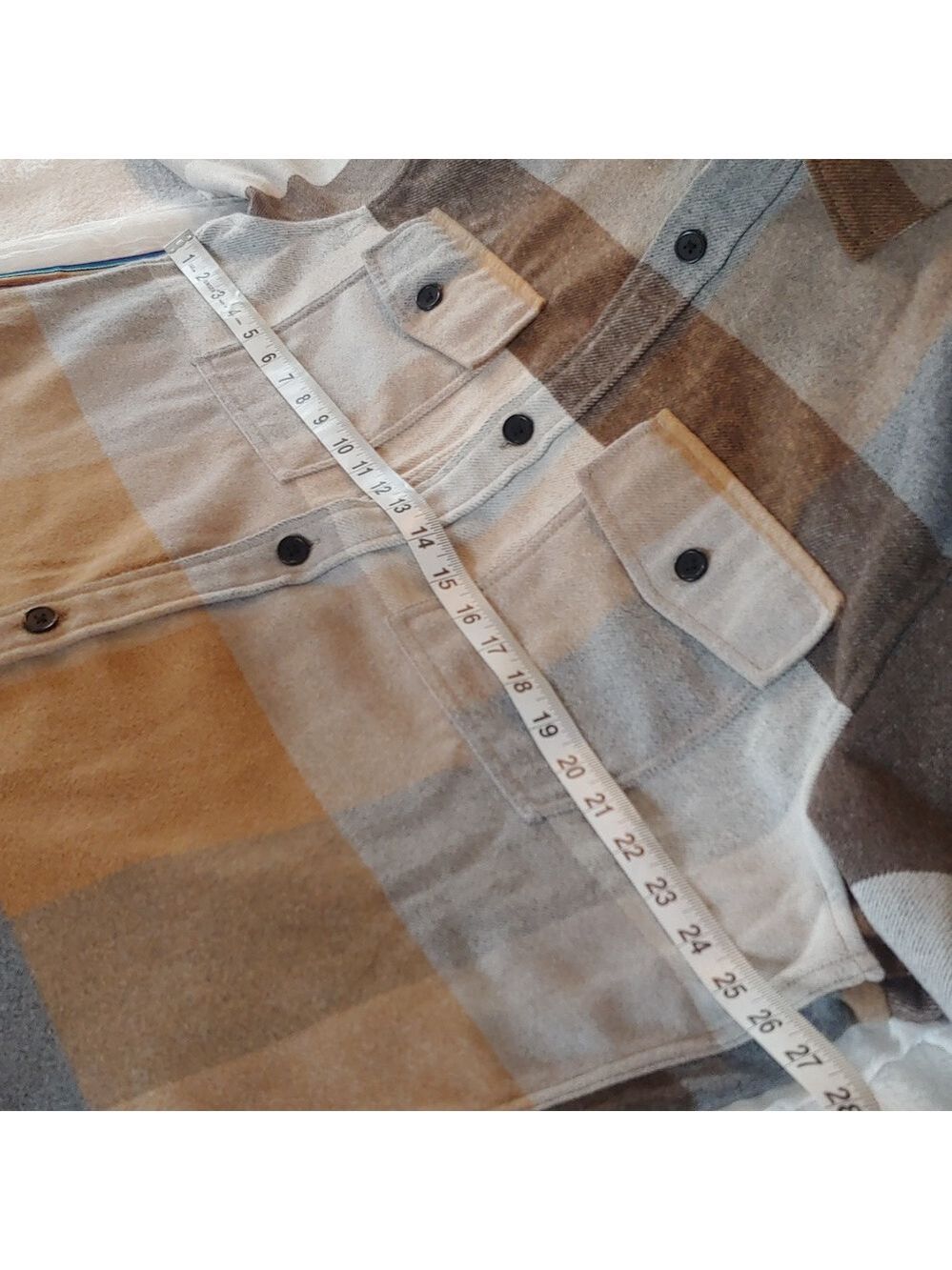 Men's Plaid Polyester Blend Button Shirt Brown, Tan, XL - Picture 10 of 15